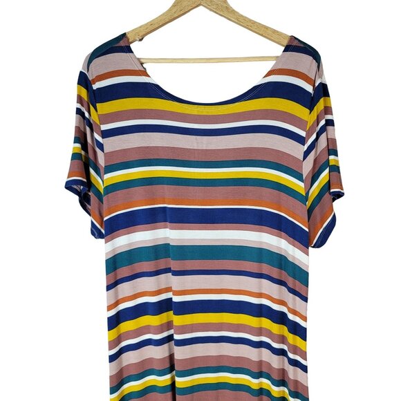 Eloquii Elements Striped Maxi Dress Multi Plus Size 22 24 Short Sleeve Cut Out - Picture 2 of 8